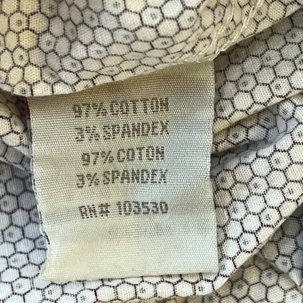 SQ Sqwear Button Front Shirt Men's Medium White Maroon Blue Hexagon Print L/S